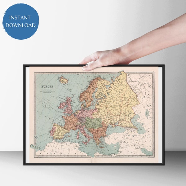 Old Europe Atlas Digital Map Print | Spain, Portugal, France, Italy, Germany | Digital Download | Educational Classroom Decor | Wall Art