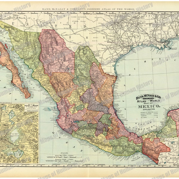 Mexico Map Digital Print | World Atlas Shows States | High Resolution Digital Downloads | Wall Art Home Decor Gift | Classroom Decor DIY