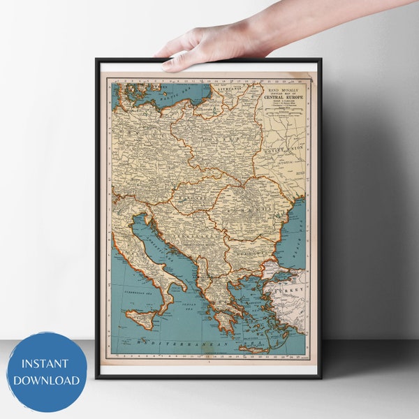 Popular Central Europe Atlas Digital Map Print | Italy, Germany, Poland | Digital Download | Educational Classroom Decor | Wall Art