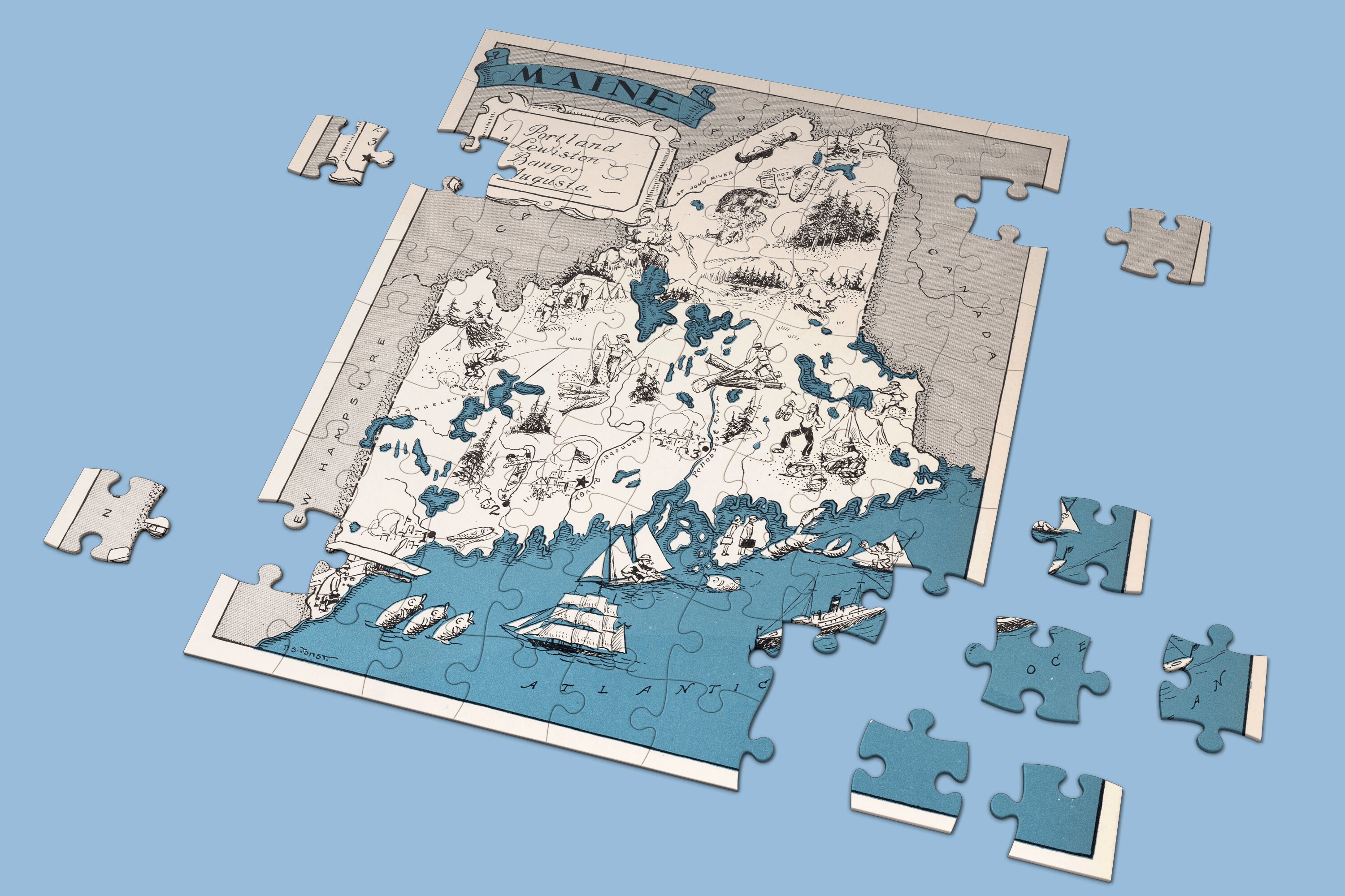 Jigsaw Puzzle Map of Maine 500 Pieces Cartoon Style Map of Etsy