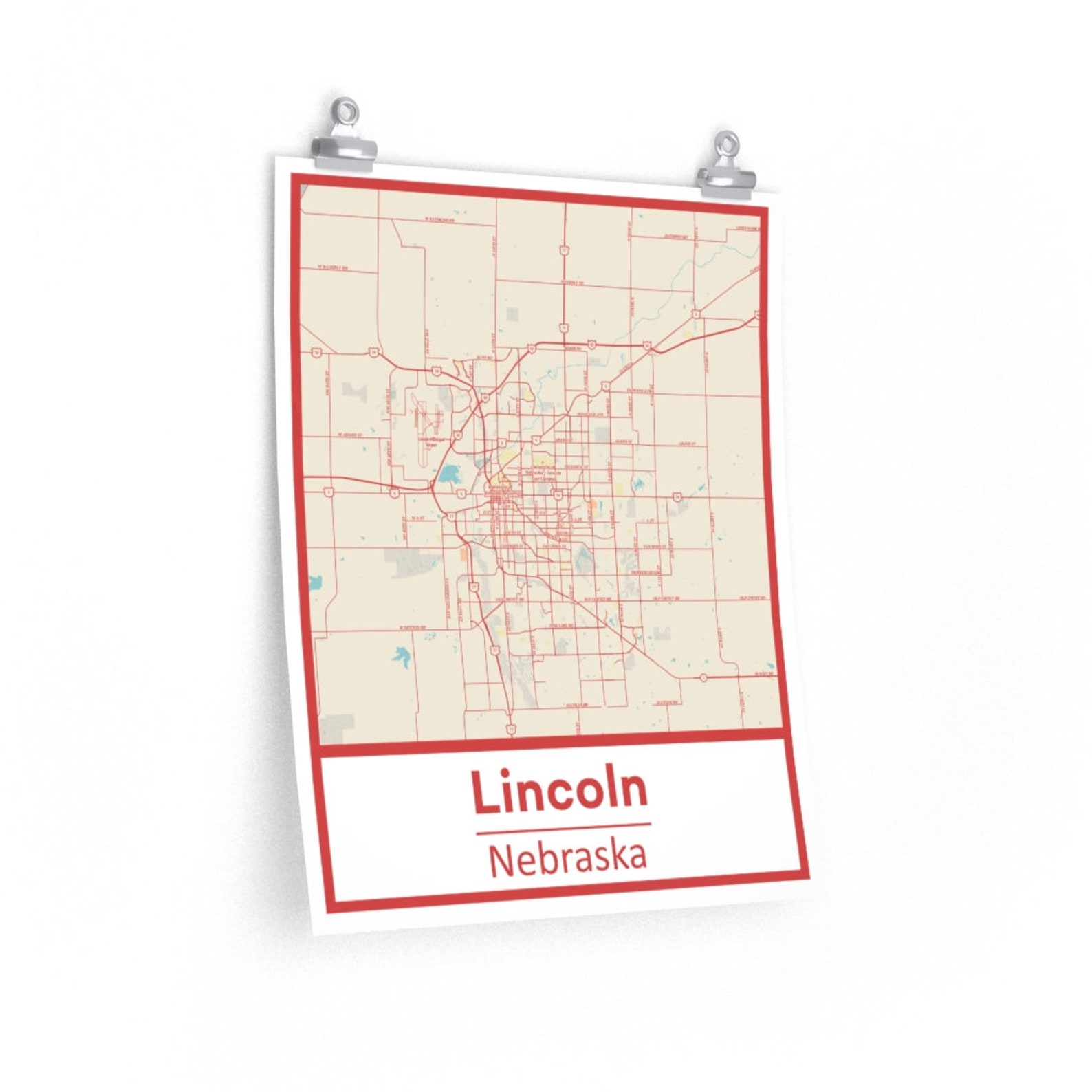 Retro Lincoln Nebraska Street Map Poster &amp; Canvas Print - Etsy