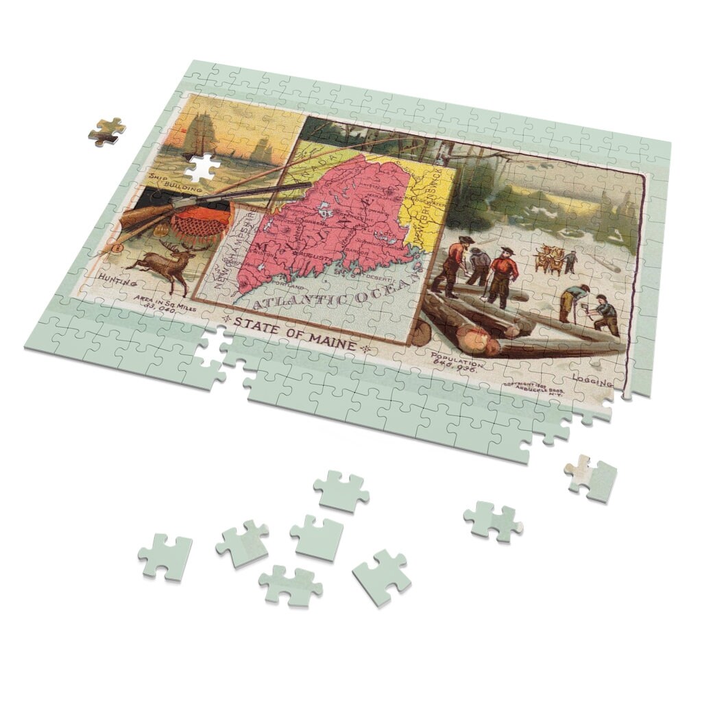 Vintage Maine Jigsaw Puzzle 252 Piezas / Mapa Histórico e Ilustración