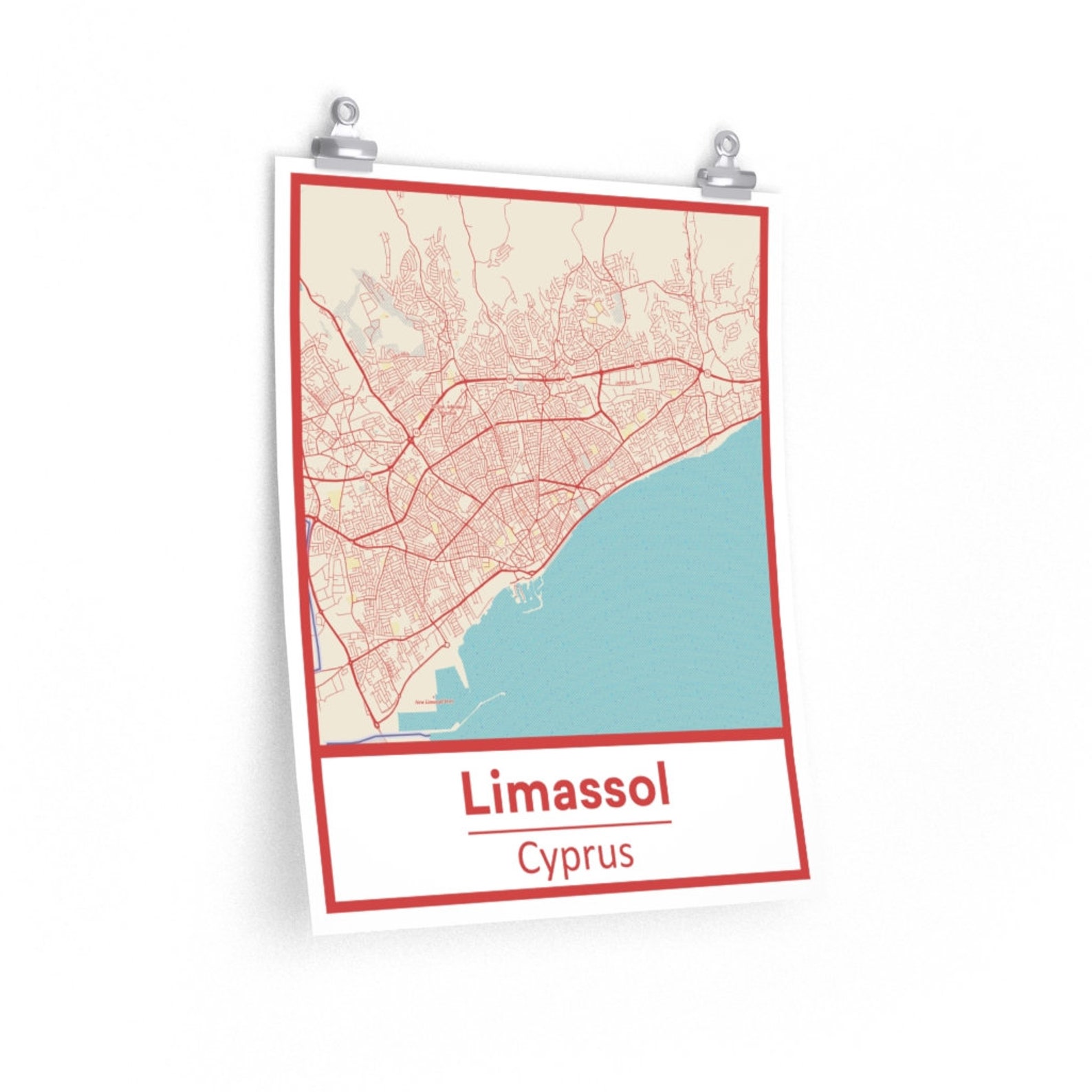 Retro Limassol Cyprus Street Map Poster & Canvas Print Etsy