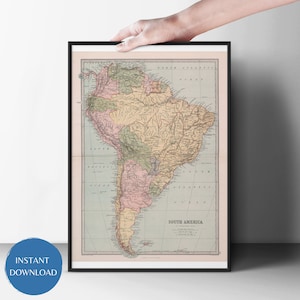 Old South America Atlas Digital Map Print | Chile, Colombia, Ecuador, Peru |Digital Download | Educational Classroom Decor | Wall Art