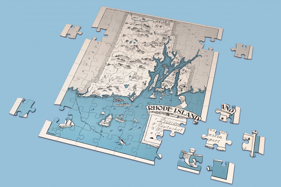 Jigsaw Puzzle Map of Rhode Island 252 Pieces Cartoon Style Map of USA ...