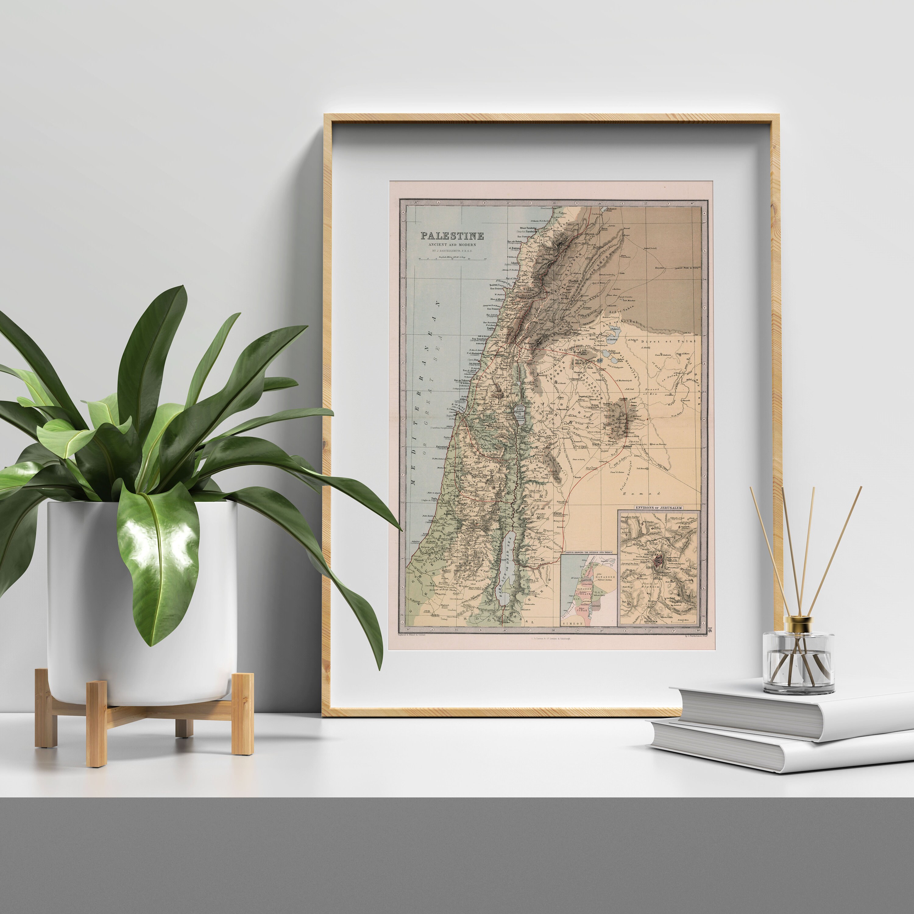 Palestine Ancient and Modern Atlas Map Print Poster and Canvas Vintage ...