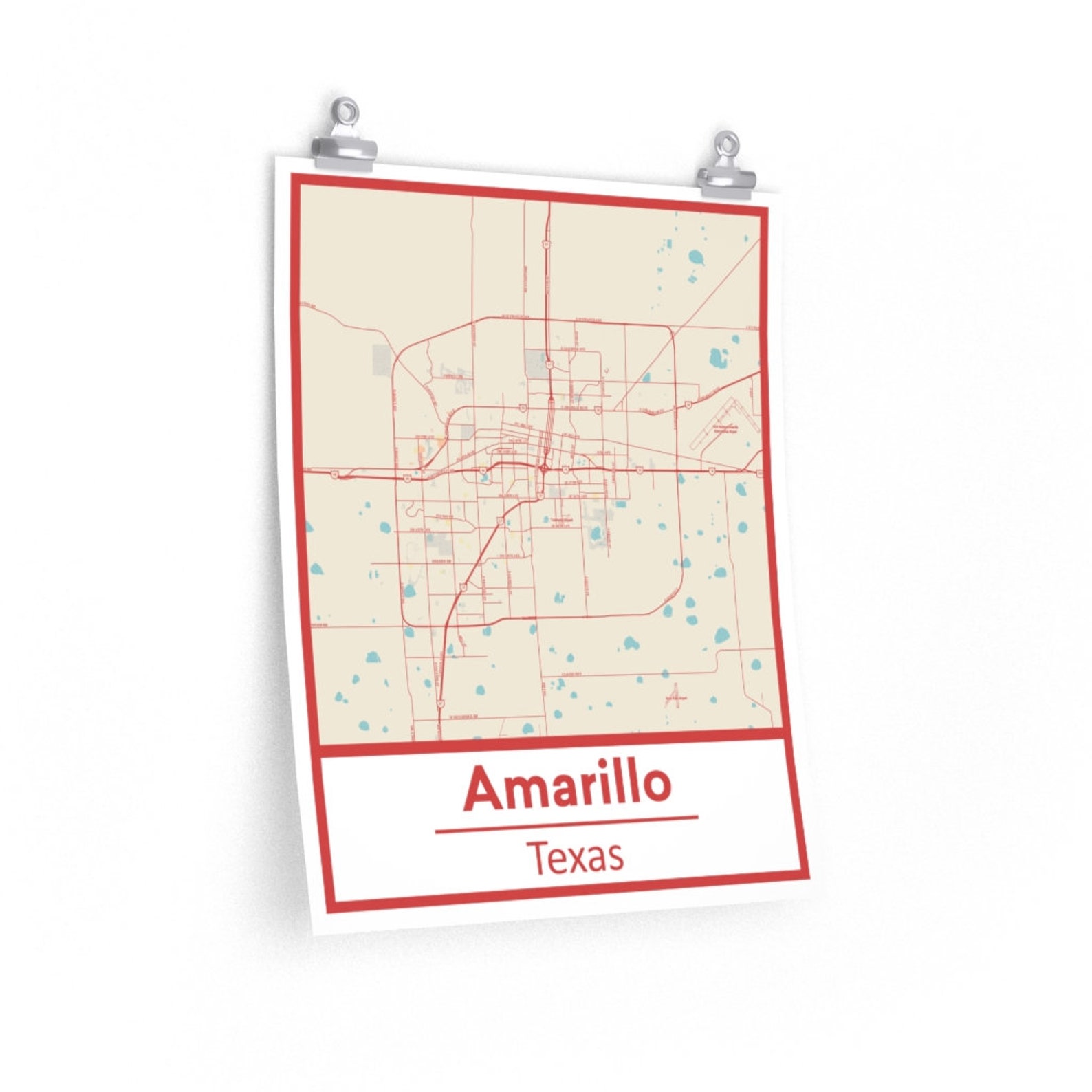 Retro Amarillo Texas Street Map Poster &amp; Canvas Print - Etsy