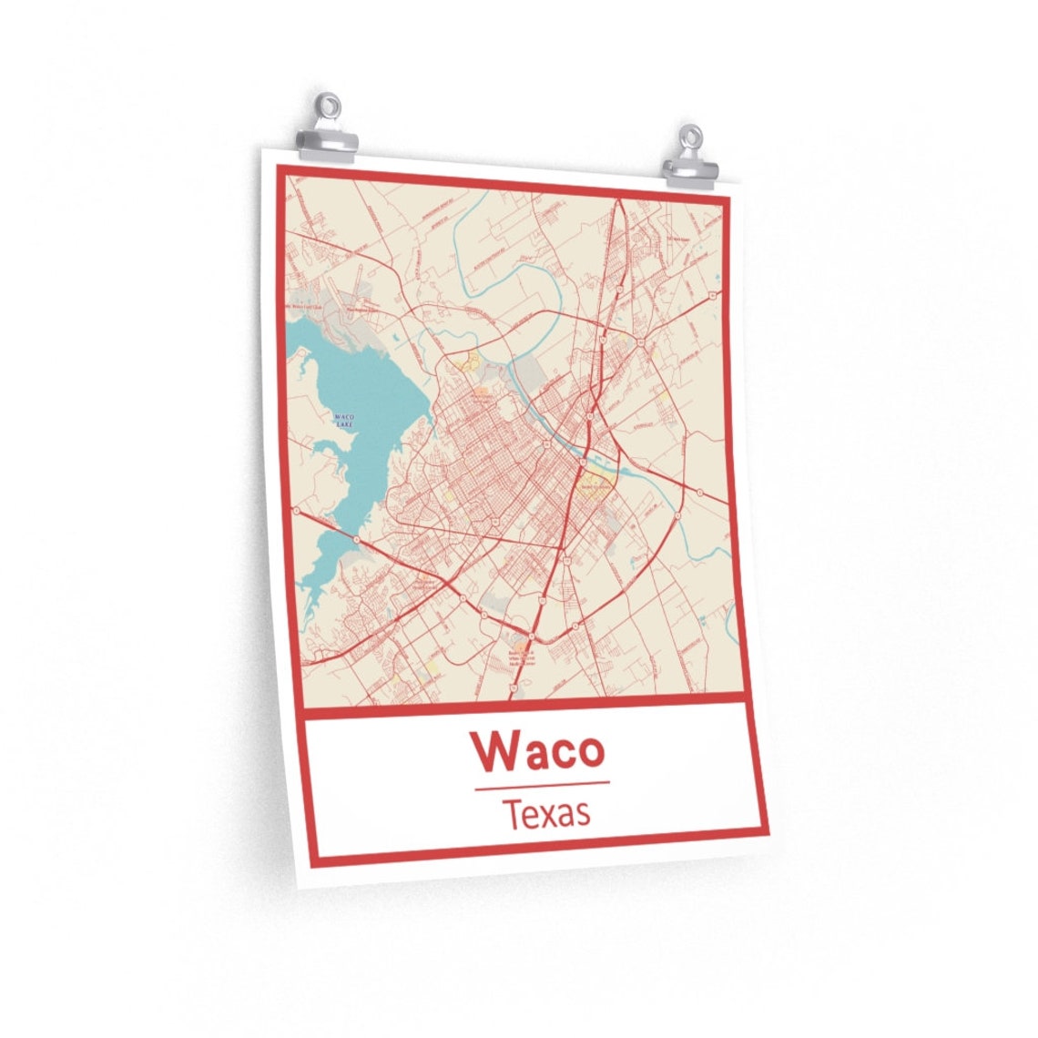 Retro Waco Texas Street Map Poster &amp; Canvas Print Options - Etsy