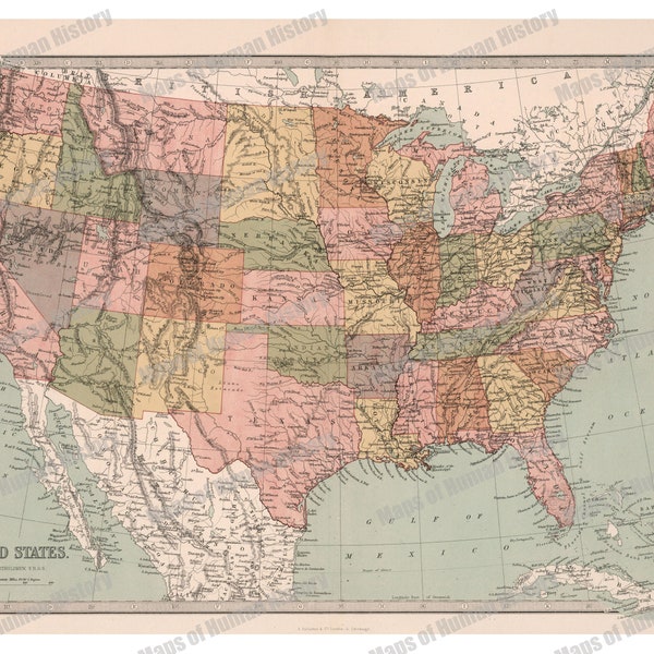 Old United States of America Atlas Digital Map Print | Digital Download | Educational Classroom Decor | Wall Art