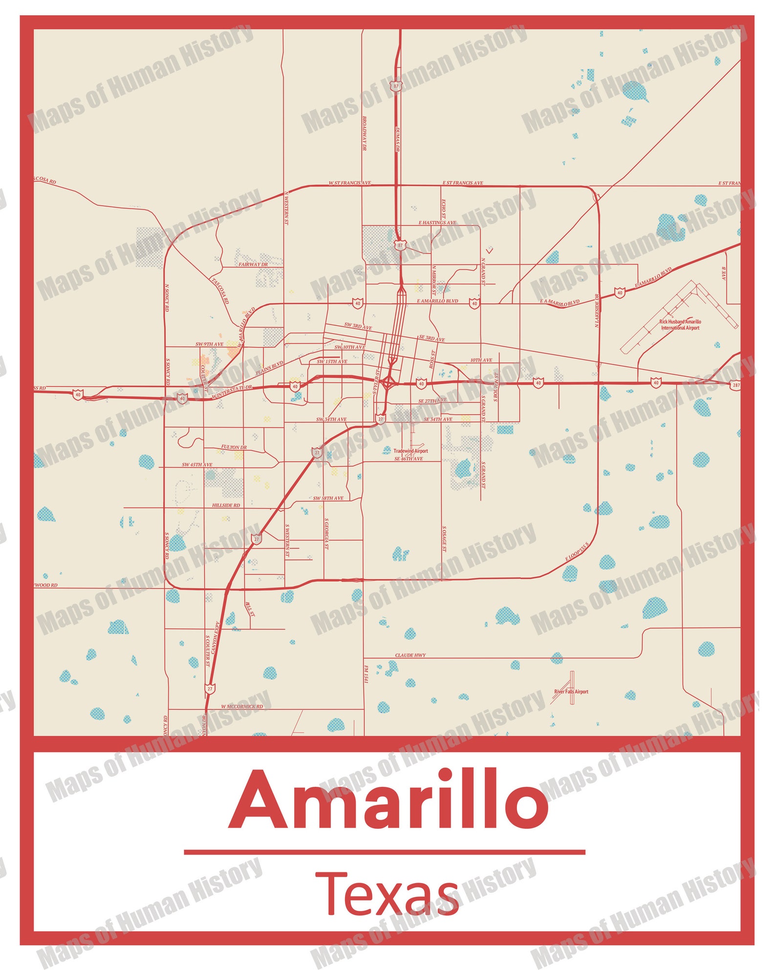 Retro Amarillo Texas Street Map - Il Gs57 street map of amarillo texas