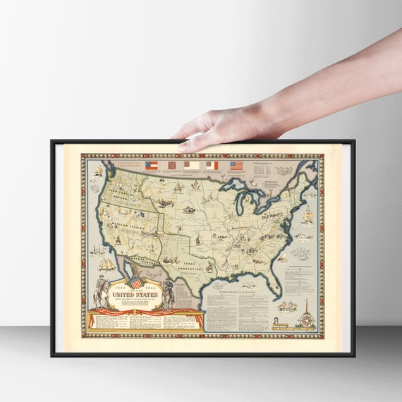 Map Of The United States Showing Boundaries 1845 1866 Etsy