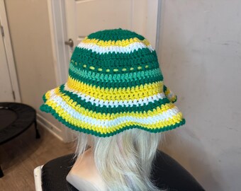 Custom Crochet Bucket Hat | Striped Summer Festival Hat | Acrylic Yarn, Made to Order