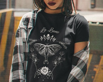 Luna Moth Mystical Shirt, Cottagecore Shirt, Goblincore Kleidung, Grunge Fairycore Shirt Dark Cottagecore Shirt Witchy Clothes Alt Clothing