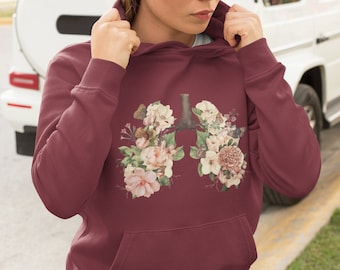 Poumons botaniques Cottagecore Hoodie vintage Poumons floraux Anatomie Hoodie Fleur Poumons Asthme Chemise Transplantation pulmonaire Cadeau Fibrose kystique Hoodie