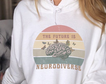 Neurodiversité Sweat à capuche rétro neurodivergent Cerveau Sweat à capuche surdimensionné Sweat-shirt TDAH Inclusion Chemise Santé mentale Autisme Sweat à capuche