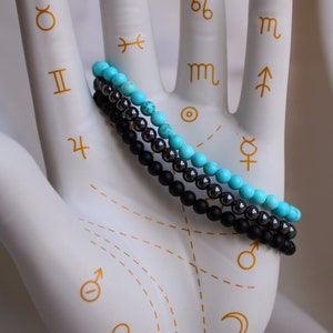 Protection Bracelet Stack, Protection Crystal Bracelet, Turquoise Bracelet, Black Onyx,& Hematite Bracelet,  Block Negative Energy Bracelet