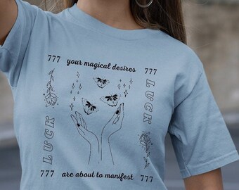 777 Engel Zahlen Shirt Good Energy Shirt Prayer Shirt Mystical Shirt Manifest Witchy Kleidung Engel Zahlen Spiritualität Shirt Schmetterling Top