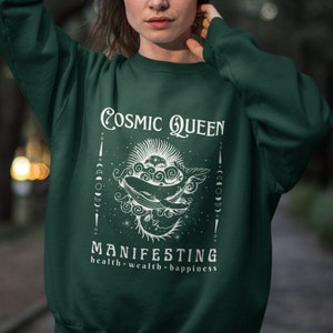 Cosmic Spiritual Sweatshirt Manifest Sweatshirt Manifest Jumper Hippie Clothes Affirmation Sweatshirt Blue Celestial Whale Witchy Clothing image 1