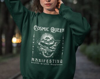 Sweat-shirt spirituel cosmique Manifest Sweatshirt Manifest Jumper Hippie Vêtements Affirmation Sweatshirt Bleu Céleste Baleine Sorcière Vêtements