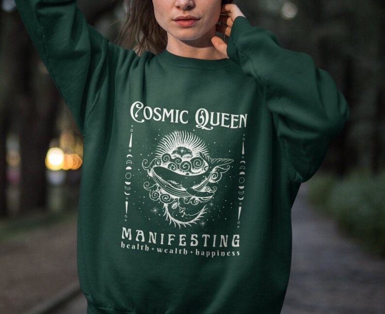 Cosmic Spiritual Sweatshirt Manifest Sweatshirt Manifest Jumper Hippie Clothes Affirmation Sweatshirt Blue Celestial Whale Witchy Clothing image 1