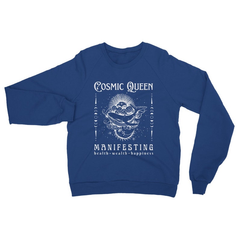 Cosmic Spiritual Sweatshirt Manifest Sweatshirt Manifest Jumper Hippie Clothes Affirmation Sweatshirt Blue Celestial Whale Witchy Clothing image 8