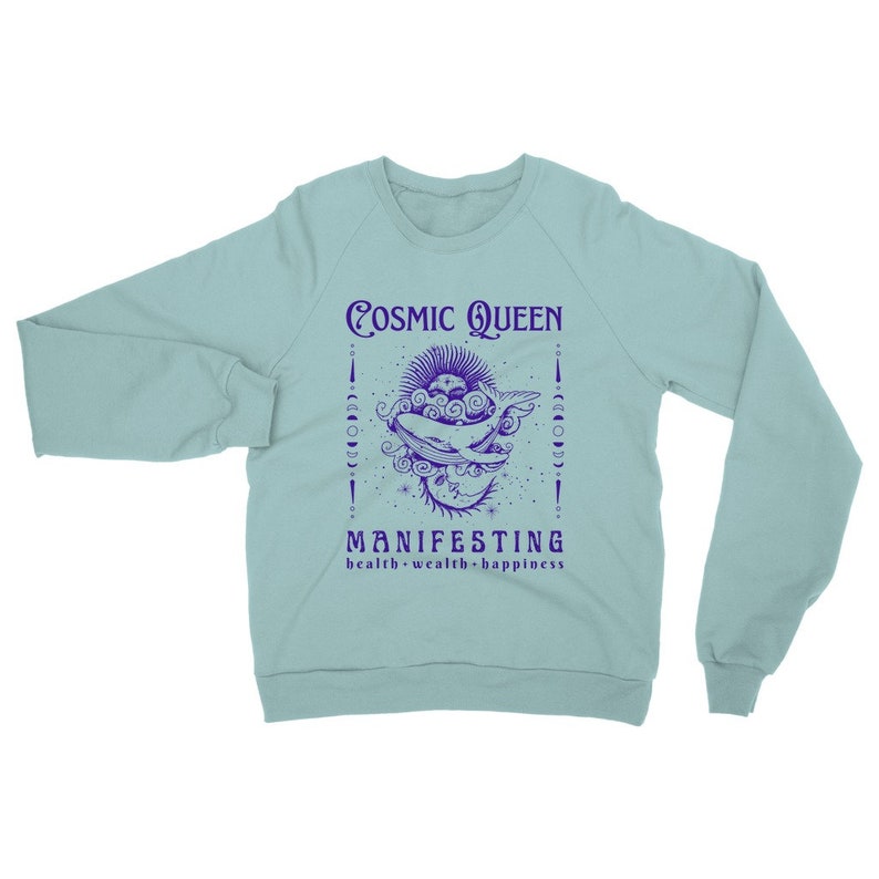 Cosmic Spiritual Sweatshirt Manifest Sweatshirt Manifest Jumper Hippie Clothes Affirmation Sweatshirt Blue Celestial Whale Witchy Clothing image 4