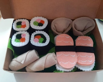 Sushi-Box aus Filz für die Puppenküche oder den Kaufmannsladen - Zubehör für Puppenküche - Lebensmittel aus Filz