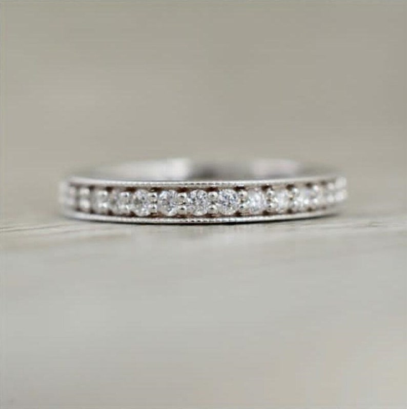 Details about Milgrain Diamond Half Eternity Band For Women White Gold Wedding Band For Womens Details about Milgrain Diamond Half Eternity Band For Women White Gold Wedding Band For Womens
