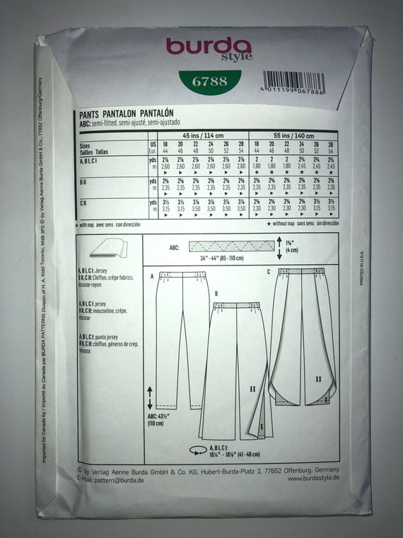 Pants Sewing Pattern 6788 Burda Style 
