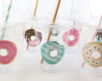 Donut Party Cups , Cute Donut Cups, Sprinkles Donut, Donut Birthday, Donut Baby Shower, Donut Party Supplies, Aqua Donuts, Party Cups