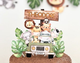 Safari Cake Topper, Wild Jungle Animals Cake Topper, Personalized Birthday Cake Topper, Baby Animals Cake Topper, Wild One, Baby Shower