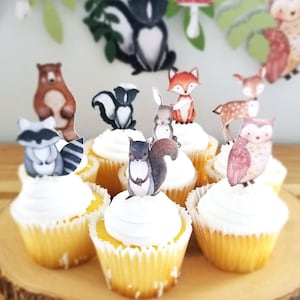 Woodland Cupcake Toppers, Forest Animals, Woodland theme party, Cupcake decorations, Woodland Animals