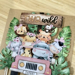 TWO Wild, Safari Cake Topper, Wild Jungle Animals Cake Topper, Birthday Cake Topper, Pink Baby Animals Cake Topper, Wild One, Baby Shower