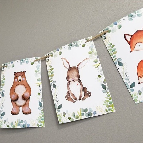 Woodland Animals Baby Shower, Woodland Animals Banner, Woodland Animal Nursery Decor, Forest Animals Bunting Banner, Baby Shower Decor