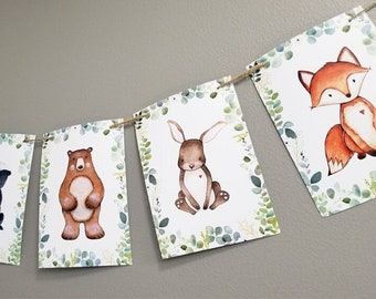 Woodland Animals Baby Shower, Woodland Animals Banner, Woodland Animal Nursery Decor, Forest Animals Bunting Banner, Baby Shower Decor