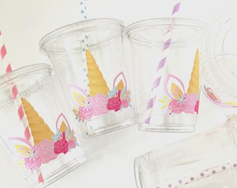 Unicorn Party Cups, Unicorn Birthday, Unicorn Theme Party Supplies, Unicorn Baby Shower, Unicorn Party Favors, Unicorn Face Flower Crown