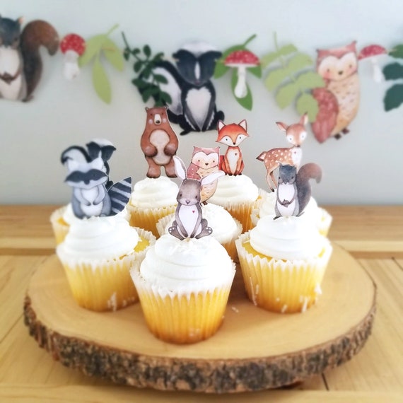 12pcs/set Fox Cupcake Toppers Woodland Animal Cake Picks for