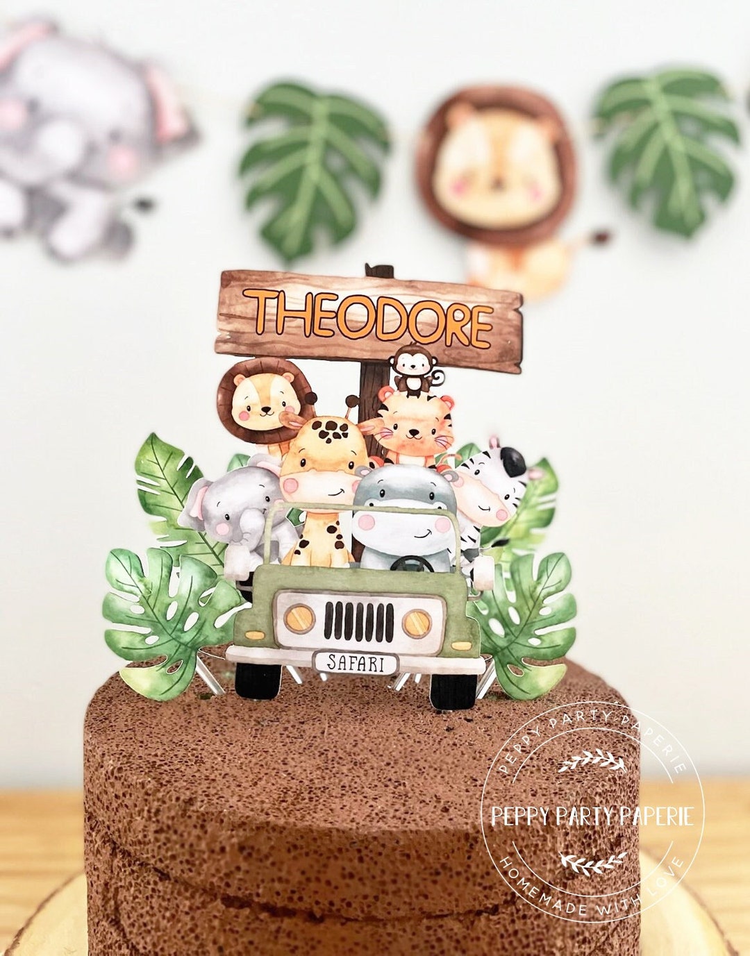 Safari Cake Topper, Wild Jungle Animals Cake Topper, Personalized