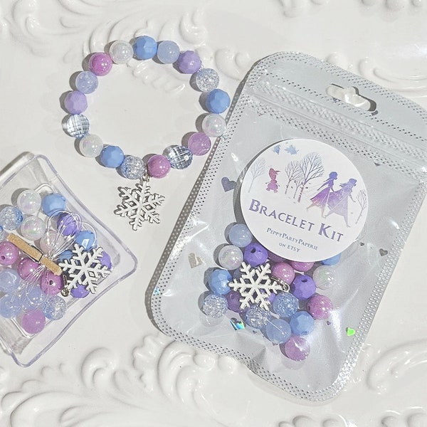 Kit de pulsera congelada, favores de fiesta de copo de nieve, pulseras de bricolaje para niños, favores de fiesta de cumpleaños de niñas, favores de fiesta congelada, pulsera para niños