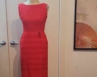 1950s 1960s  Vintage red wiggle dress