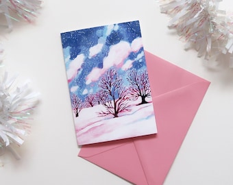 A6 Winter Landscape Christmas Cards | Christmas Cards | Greetings Card | Painterly Winter Scene | Snowy Christmas Card | Snowy Trees Card