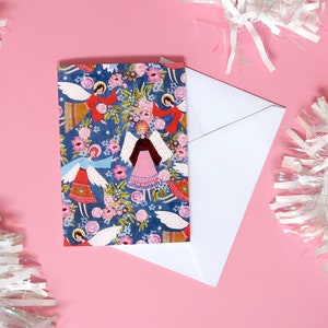 Cartes de Noël florales et anges picturaux A6 | Cartes de Noël | carte de voeux | Artistique | Cartes de Noël de la Nativité | Art populaire