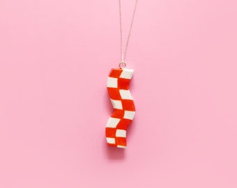 Handmade Clay Squiggle Necklace | Clay Squiggle Necklace | Checkerboard Squiggle Necklace | Wavy Necklace | Trendy Necklace | Aesthetic