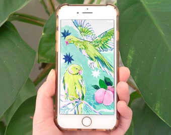 Parrot Phone Fond d’écran | | de fond d’écran de téléphone Birds | de fond d’écran de téléphone animal Papier peint animal numérique | Animal Illustration Téléphone Fond d’écran