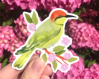 Sticker en vinyle Oiseau + fleurs | Autocollant animalier en vinyle | Sticker vinyle découpé | autocollant mignon d'oiseau | Stickers pour agendas illustrés