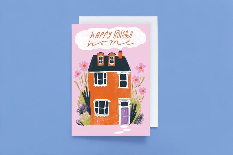 A6 Housewarming Greetings Card New Home Greetings Card Cottage Cute Pink image 1