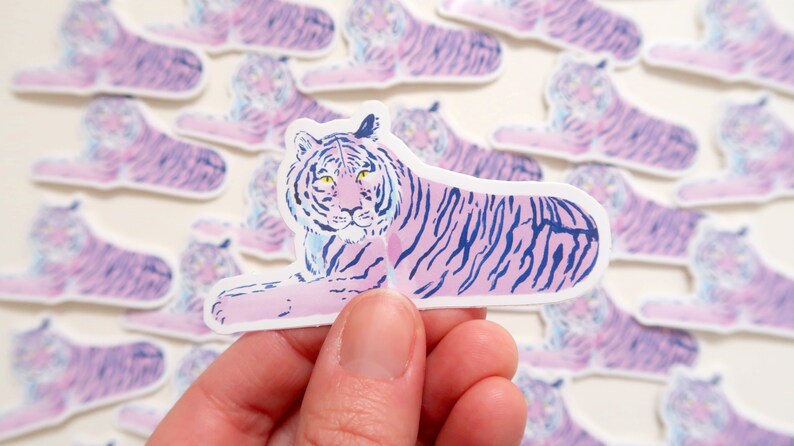 Pink Tiger Vinyl Sticker, Animal Vinyl Sticker, Die Cut Vinyl Sticker Decal, Jungle Sticker, Wild Cat Sticker image 1