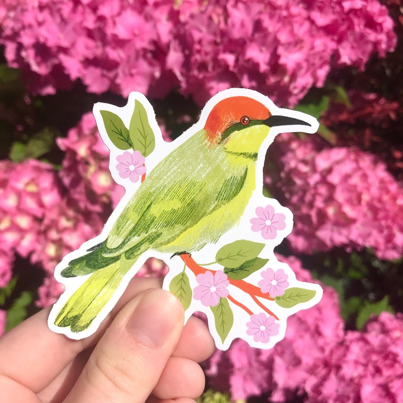 Bird Flowers Vinyl Sticker Animal Vinyl Sticker Die Cut Vinyl Sticker Decal Cute Bird Sticker Illustrated Planner Stickers image 1