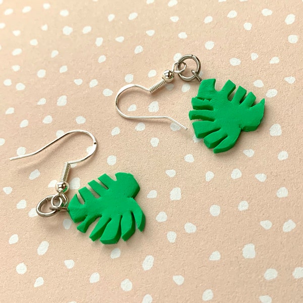 Leaf Tropical Summer Wedding Jewelry - Polymer Clay Swiss Cheese Plant Charm - Hotel Transylvania 3 Tropical Leaf Earring - Polymer Vacation