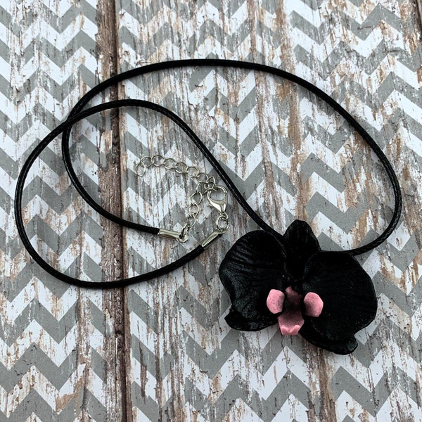 Orchid Black and Pink Necklace - Black Orchid Pendant - Black Orchid Flower Necklace - Black Orchid Flower Pendant - Black Orchid Bridesmaid
